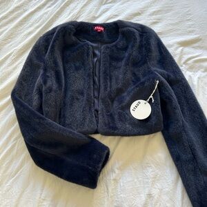 STAUD Faux Fur Coat - Navy New with tags
